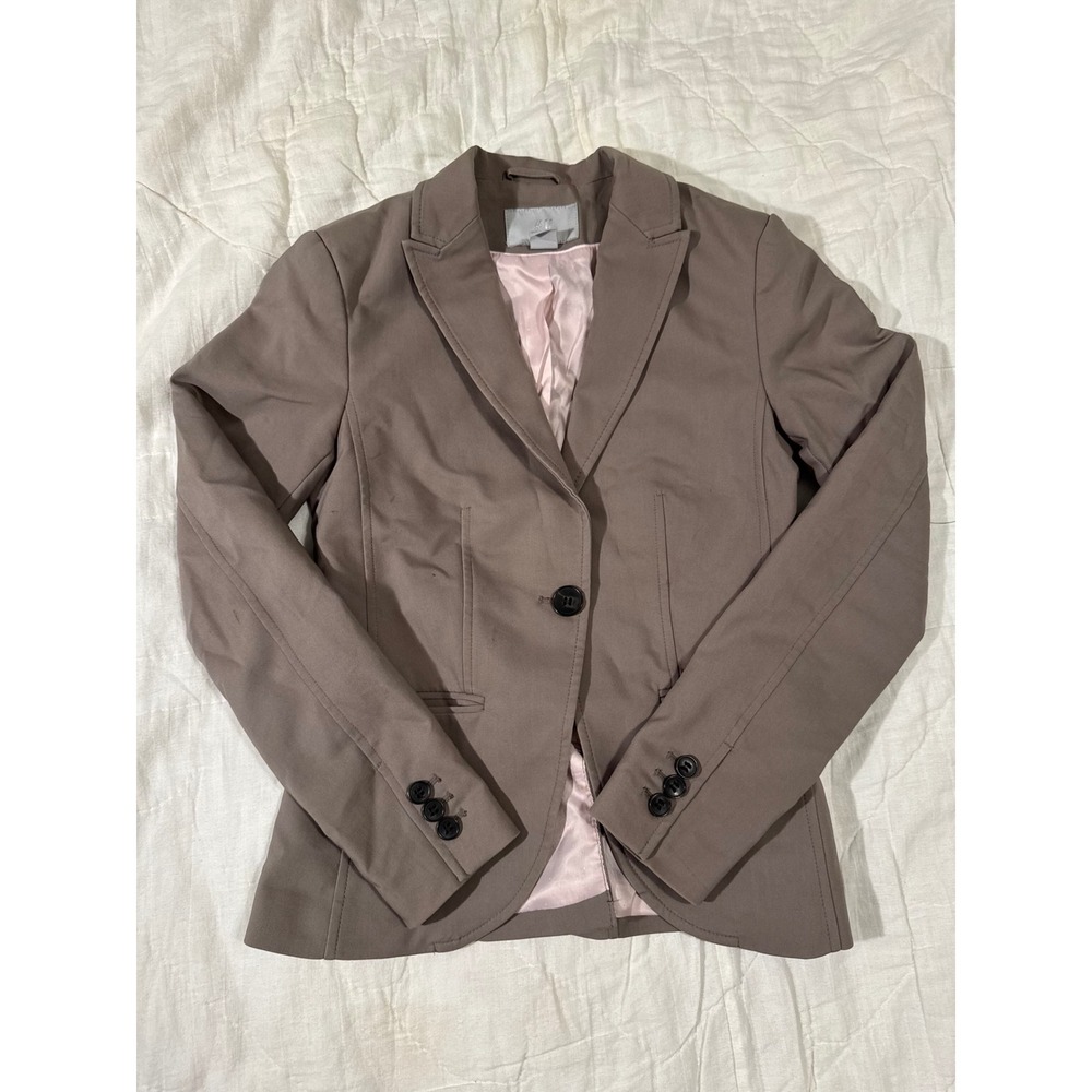 HM Womens Taupe Single Button Tailored Blazer Size 2 Professional Office Wear